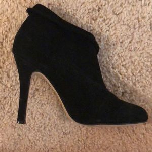 Black Suede Heeled Ankle Booties - gently worn 8